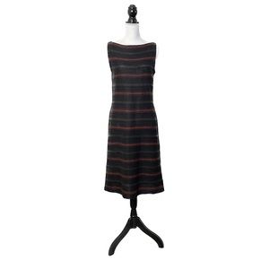 Ralph Lauren M 100% Linen Striped Midi Dress Black Orange Sleeveless Boat Neck